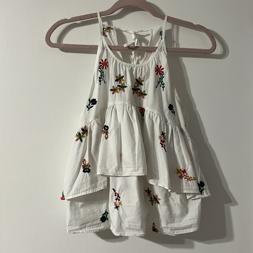 Zara Embroidered Floral White Tiered Tank Top Small - Picture 2 of 4